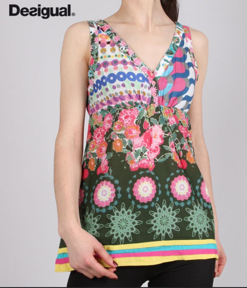 Desigual Yerry Beautiful Colorful Festive Floral Sleeveless Blouse - Size Small